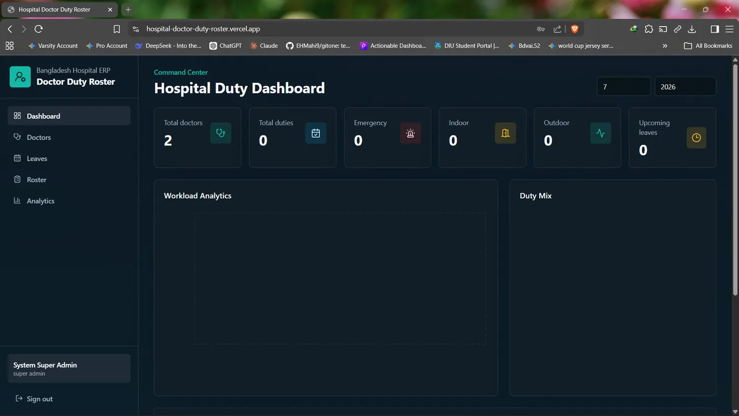 Hospital Doctor Duty Roster dashboard screenshot